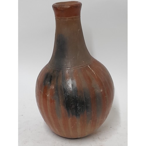 1191 - Antique Handmade Terracotta Bulb vase 26cm high. possibly South American