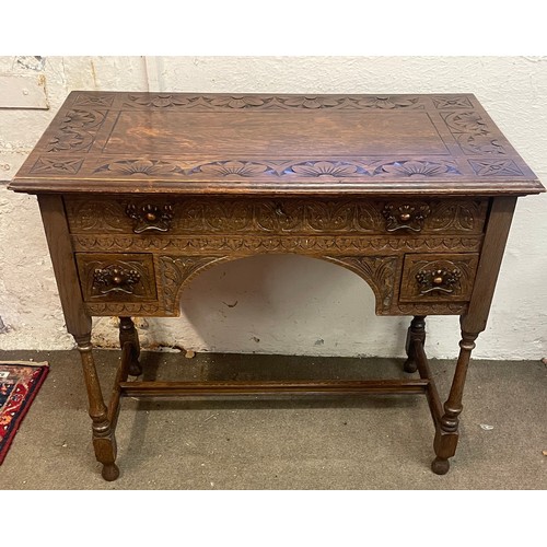 1 - Gothic Style Carved Decorated Desk With Drawers.92 x 52 x 73 cms