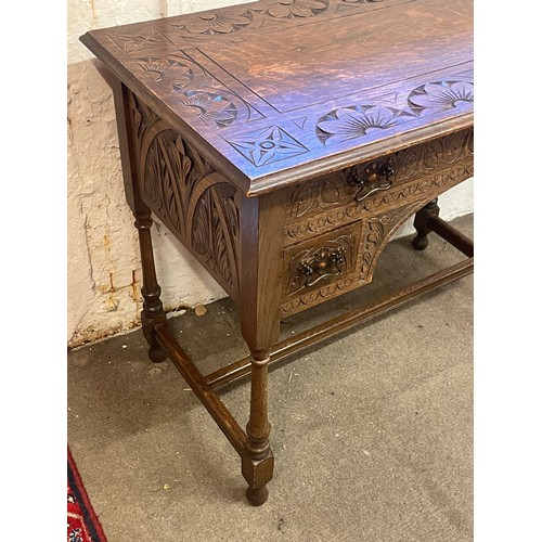 1 - Gothic Style Carved Decorated Desk With Drawers.92 x 52 x 73 cms