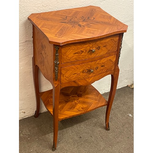 4 - French Marquetry Side Table With Two Drawers . 43 x 35 x 70 cms