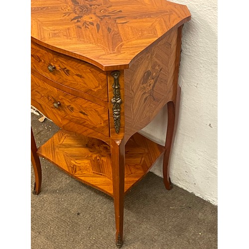 4 - French Marquetry Side Table With Two Drawers . 43 x 35 x 70 cms