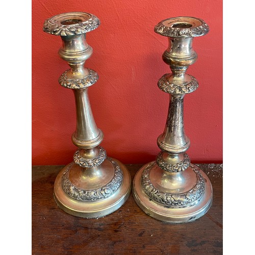 1193 - Pair Of Silver Plated Candle Sticks Candlesticks (2) 27 cms High