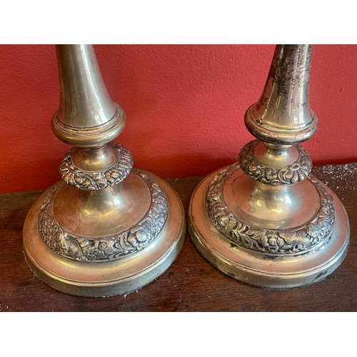 1193 - Pair Of Silver Plated Candle Sticks Candlesticks (2) 27 cms High