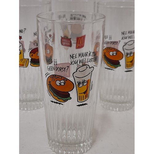 35 - 6 x Vintage Continental Beer Glasses advertising Mc Donalds and Stella Artois