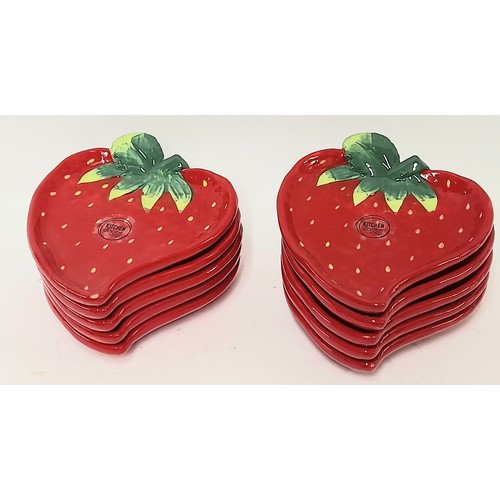 36 - Set Of Ten Vintage Ceramic Strawberry Plates, 14.5cm x 17cm