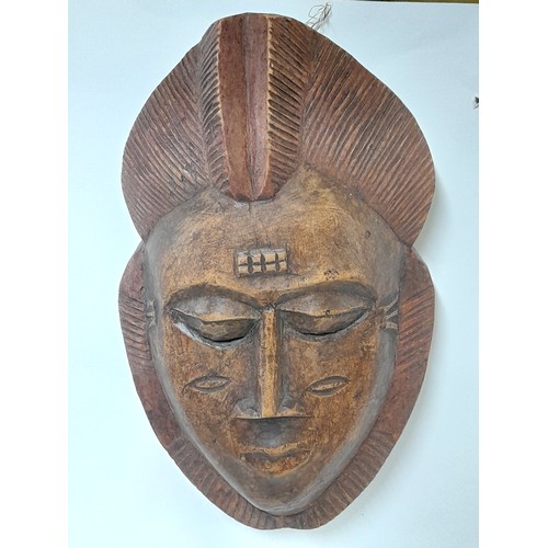 39 - Pair Of Vintage Carved Wood Tribal Face Masks for wall mounting, 26cm high