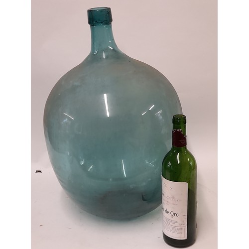 48 - Large Green / Blue Glass Demijohn, 54cm high x 34cm wide