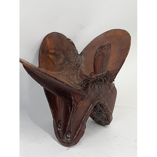 1 - Antique Leather Camel Saddle, 30cm high x 37cm wide