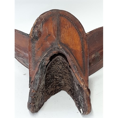 1 - Antique Leather Camel Saddle, 30cm high x 37cm wide