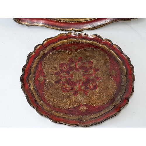 16 - 2 x Florentine Trays, one round, 35cm diameter and a 2 handled Tray, 67cm x 45cm