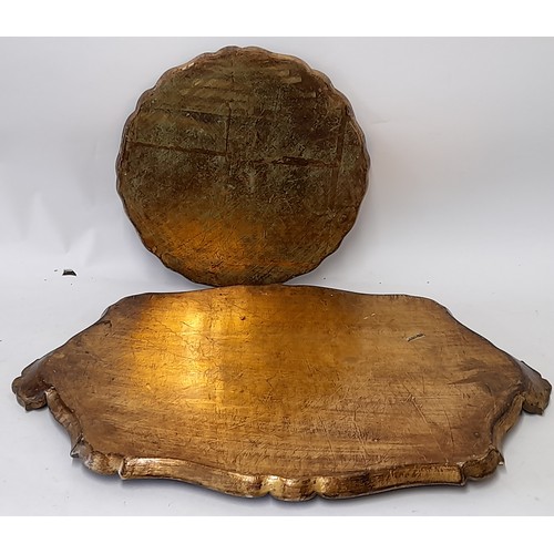 16 - 2 x Florentine Trays, one round, 35cm diameter and a 2 handled Tray, 67cm x 45cm