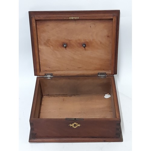 29 - Antique Wooden Box with Brass Handle, 27cm x 22cm x 11cm