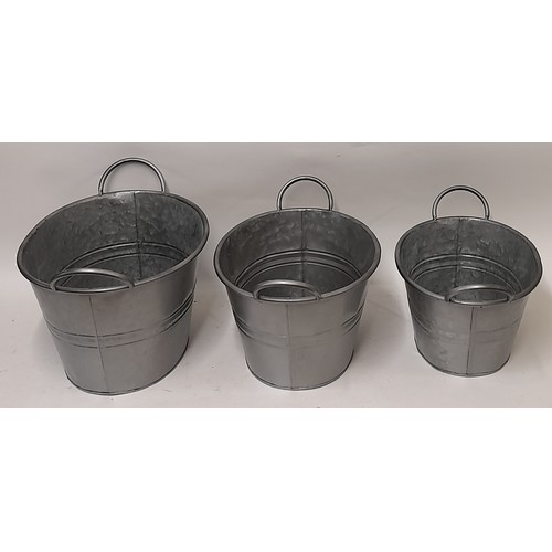 117 - 3 x Galvanised 2 handled bowls, largest 38cm long