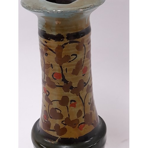 128 - Continental Folk Art Candle stick, constructed of thin light metal and Hand Painted floral design, 1... 