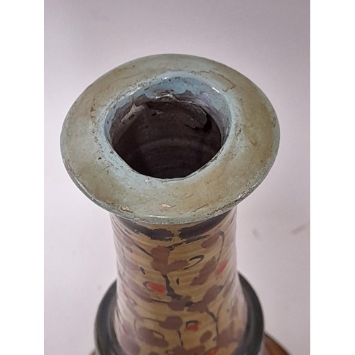 128 - Continental Folk Art Candle stick, constructed of thin light metal and Hand Painted floral design, 1... 