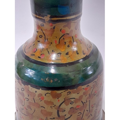 129 - Continental Folk Art Mallet shape vase, constructed from light metal and Hand Painted, 20cm high