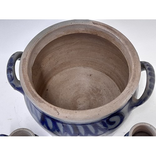 157 - Continental Studio Pottery large 2 handle pot 22cm x 17cm and 2 x small pot urns 11cm high.       (3... 