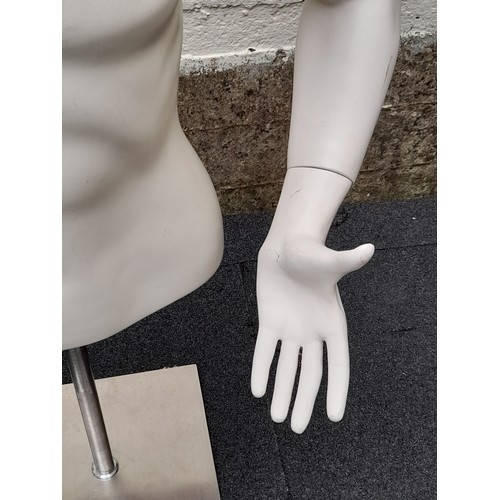 159 - Male mannequin Torso on Steel Stand, variable height to approximately 110cm high x 74cm wide