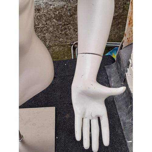 160 - Male mannequin Torso / bust on Steel Stand, variable height to approximately 110cm high x 74cm wide