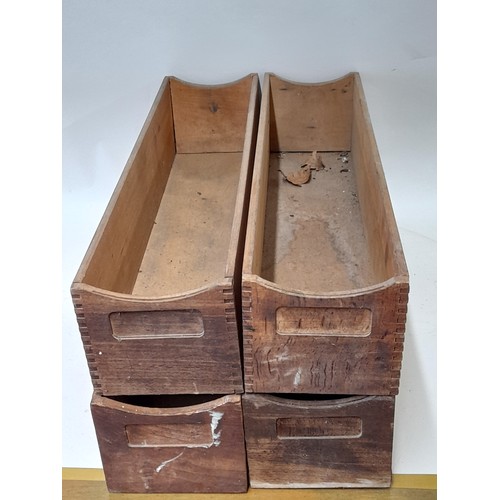 168 - 4 x Vintage Wooden drawer inserts with index label recess to front, 54cm x 13.5cm