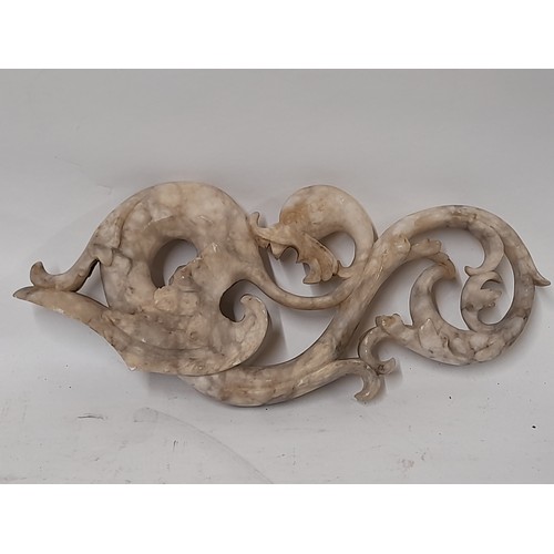 178 - A Pair of Carved Marble/Alabaster mythical beasts  Decoration 28cm long x 12cm wide