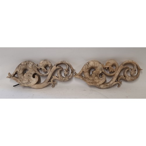 179 - Pair of Carved Marble/Alabaster Mythical Beast,  28cm long x 12cm wide