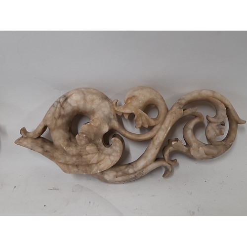 179 - Pair of Carved Marble/Alabaster Mythical Beast,  28cm long x 12cm wide