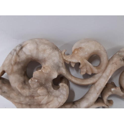 179 - Pair of Carved Marble/Alabaster Mythical Beast,  28cm long x 12cm wide