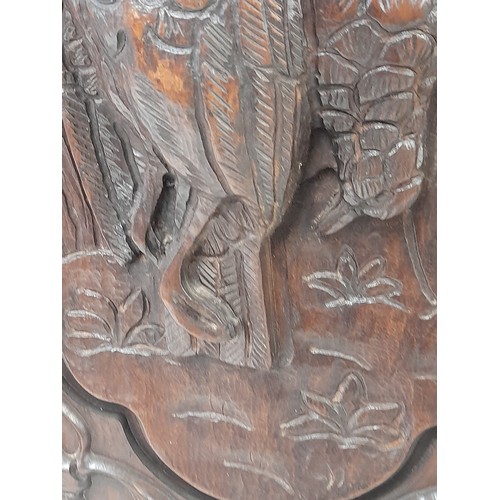 198 - Deep Carved wood panel of a Brace of Birds, 37cm x 57cm