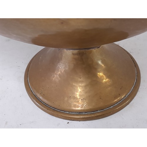 217 - Vintage Brass Planished Table Snuff Box, 8cm high x 15cm long together with a 26cm high brass candle... 