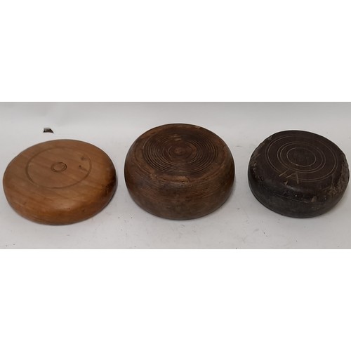 223 - 3 x Antique Turned wood Continental Bowls one possible Lignum Vitae , largest 19cm x 9cm