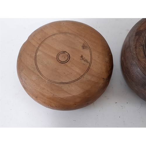 223 - 3 x Antique Turned wood Continental Bowls one possible Lignum Vitae , largest 19cm x 9cm