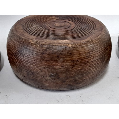 223 - 3 x Antique Turned wood Continental Bowls one possible Lignum Vitae , largest 19cm x 9cm