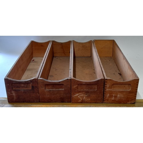 139 - 4 x Vintage Wooden drawer inserts with index label recess to front, 54cm x 13.5cm