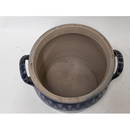 143 - Continental studio Pottery 2 handled Planter with Blue decoration, 22cm x 17cm