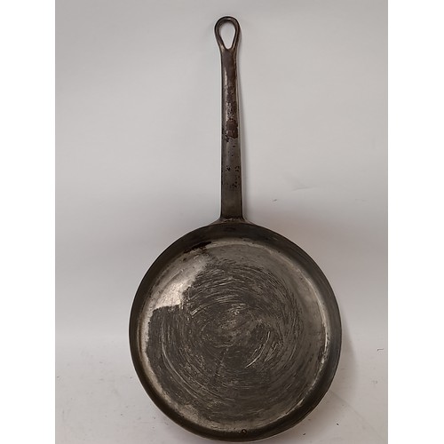 147 - Antique  Copper Pan with Iron Forged Handle, 26 cm x 7cm deep