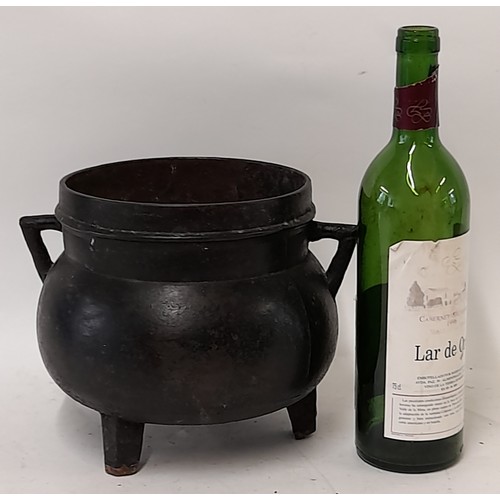 149 - Cast Iron Pot belly Pot on 3 Legs and with 2 handles, holes to base, 25cm dia x 20cm high