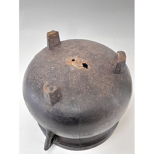 149 - Cast Iron Pot belly Pot on 3 Legs and with 2 handles, holes to base, 25cm dia x 20cm high