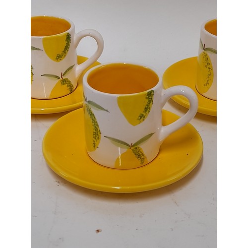 37 - 5 x coffee cans and saucers with lemon decoration