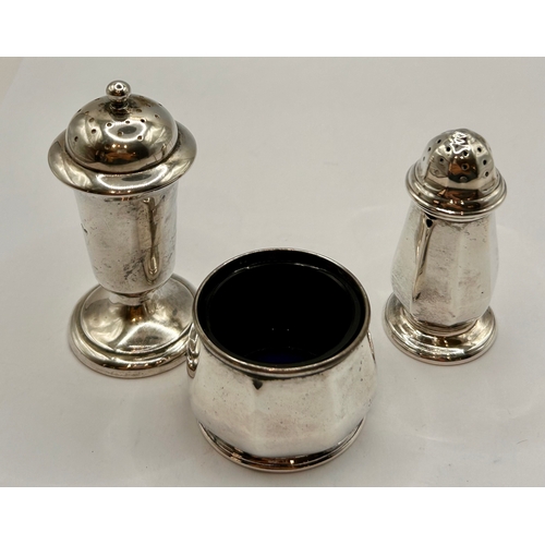 6A - Two Silver Hallmarked Pepper Shakers  Along With A Silver Hallmarked Salt Cellar. Largest 7.5cm x 3.... 