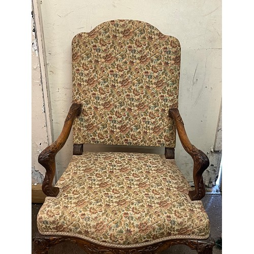 48A - Antique French Upholstered Elbow Chair.