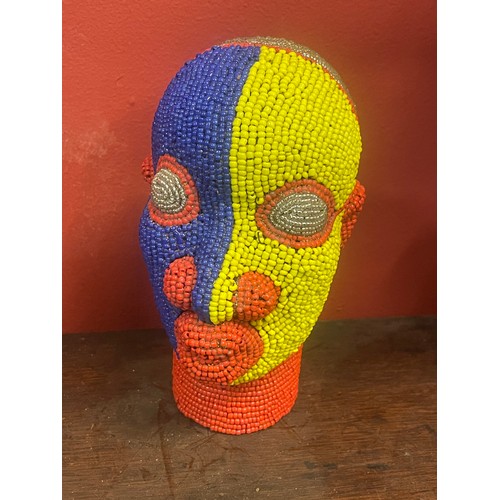 3A - Bamileke Beaded Tribal Head In Terracotta 21 cms High