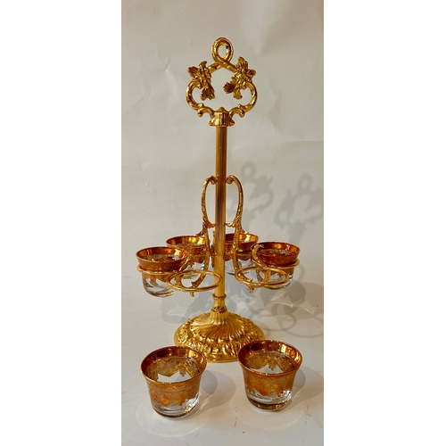 Six Interclass decorative Glass Cups With Florence Style Gold Coloured Stand. 35cm x 20cm.