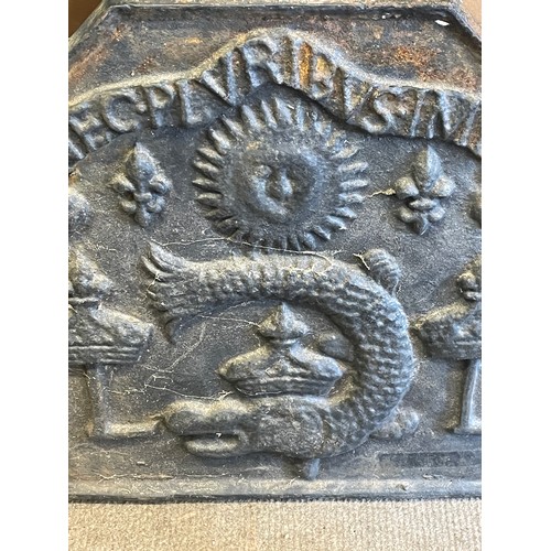 Cast Iron Fireback "Nec Pluribus Impar" 58 x 56 cms