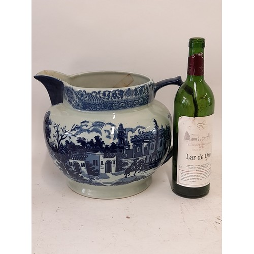 23 - Large Victoria ware Ironstone Blue and White Pitcher 23cm high x 25cm diameter