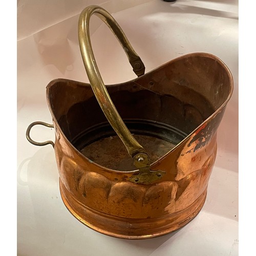 10 - Copper And Brass Swing Handle Coal Bucket.