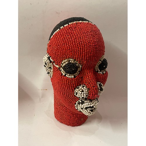 11 - Bamileke Beaded Tribal Head In Terracotta 21 cms High