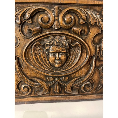 15 - Antique Carved Wood Panel With A Central Carved Face. 42 x 48.5 cms