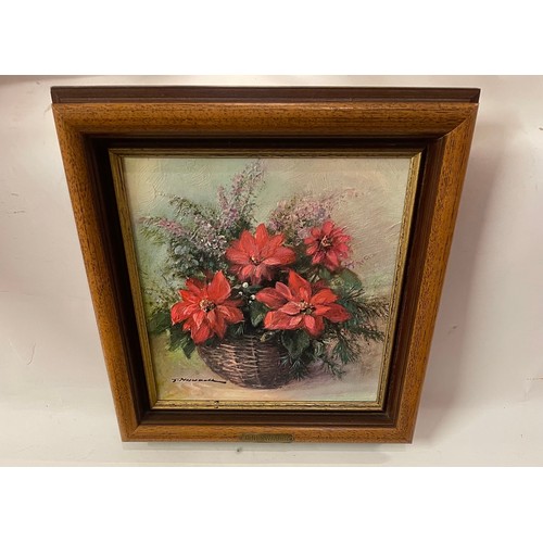 19 - Framed Oil On Canvas Still Life Of Flowers Signed Bottom Left. 31.5 x 31.5 cms