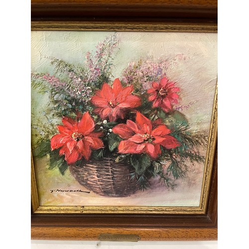 19 - Framed Oil On Canvas Still Life Of Flowers Signed Bottom Left. 31.5 x 31.5 cms